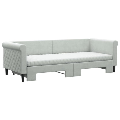Slaapbank Onderschuifbed Matrassen Fluweel 80 x 200 cm Lichtgrijs met onderschuifbed en matras