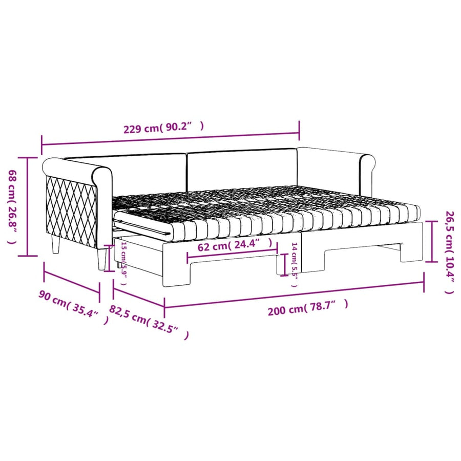 Slaapbank Onderschuifbed Matrassen Fluweel 80 x 200 cm Lichtgrijs met onderschuifbed en matras