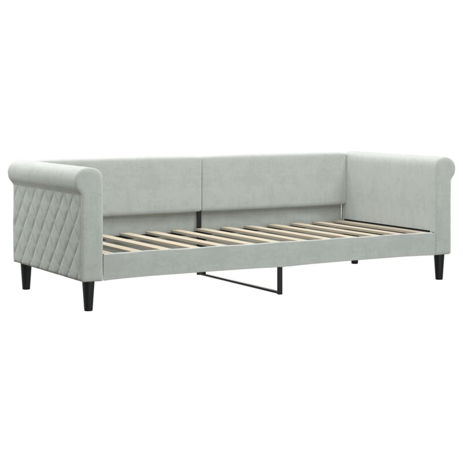 Slaapbank Onderschuifbed Matrassen Fluweel 80 x 200 cm Lichtgrijs met onderschuifbed en matras