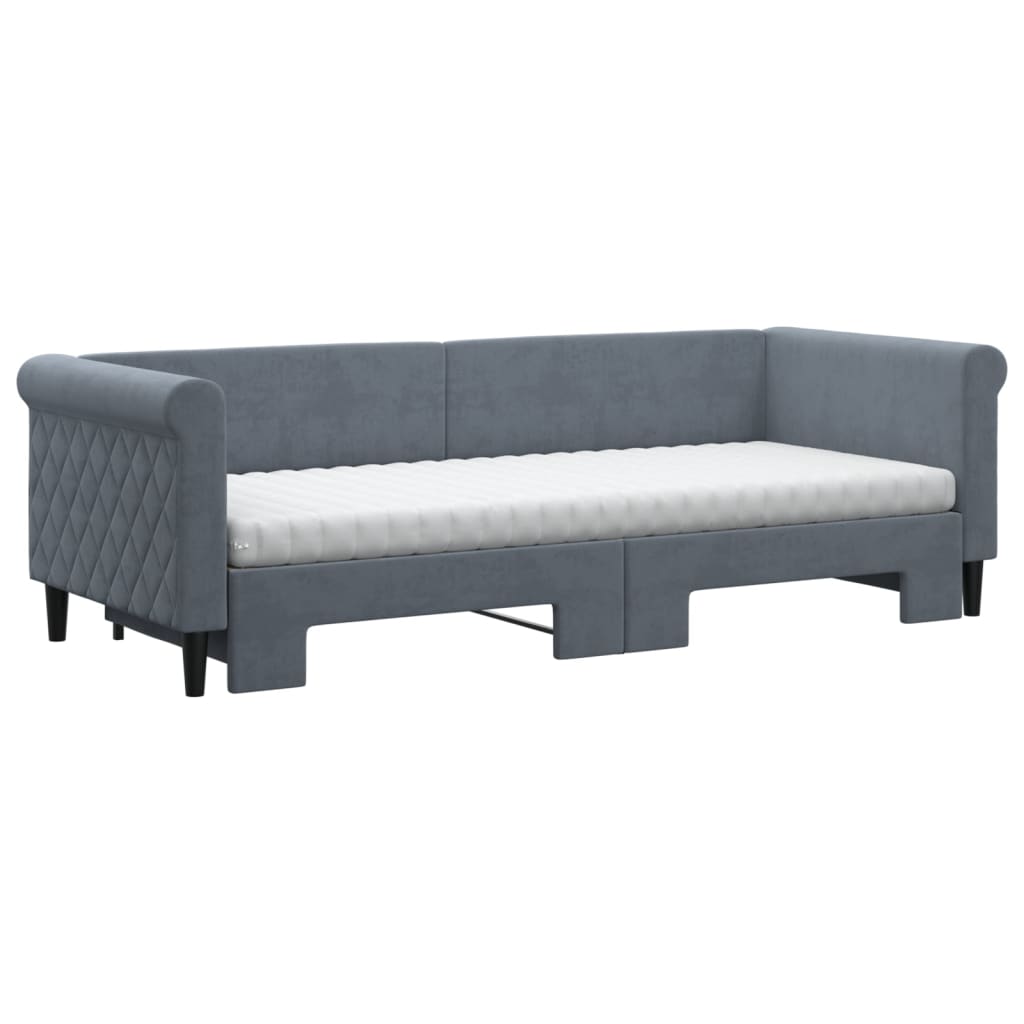 Slaapbank onderschuifbed matrassen 80x200cm fluweel donkergrijs
