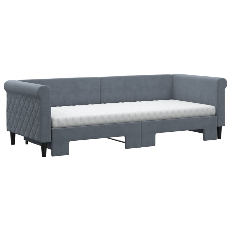 Slaapbank onderschuifbed matrassen 80x200cm fluweel donkergrijs