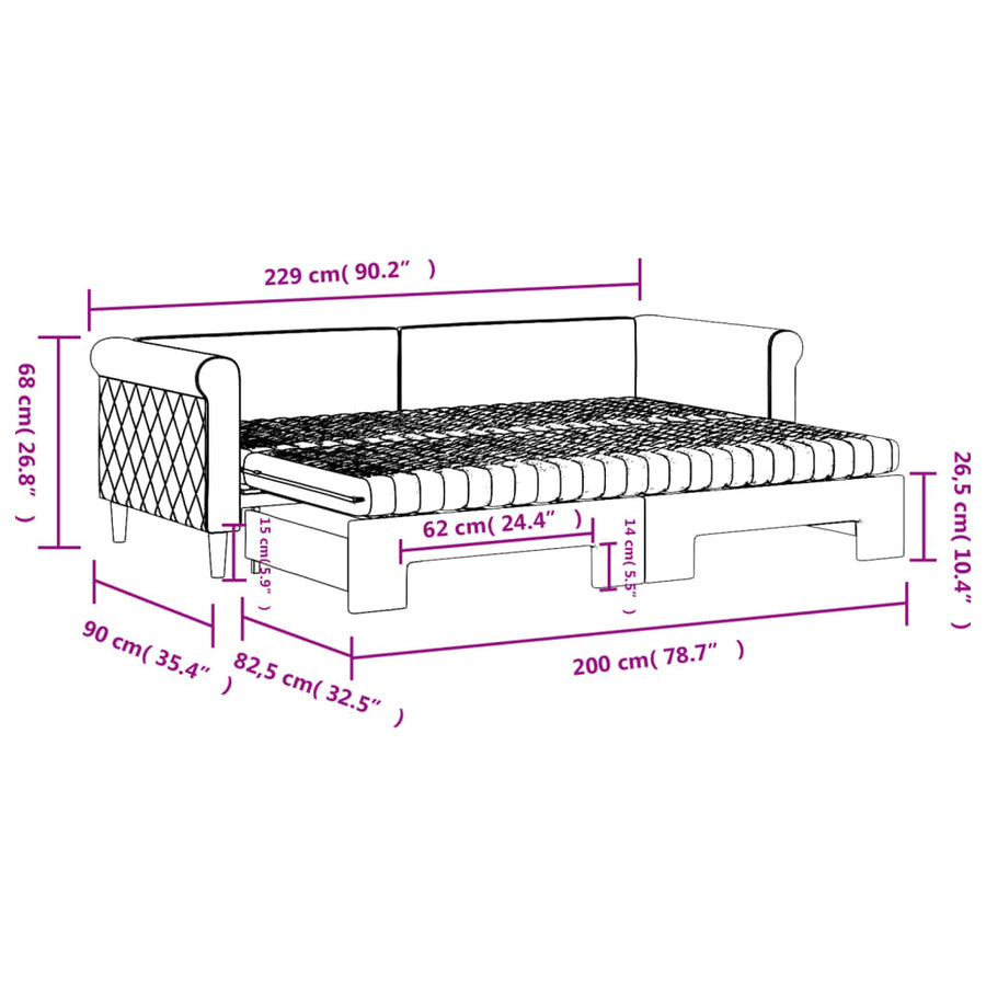 Slaapbank onderschuifbed matrassen 80x200cm fluweel donkergrijs