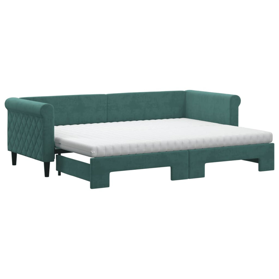 Slaapbank Onderschuifbed Matrassen 80X200Cm Fluweel Donkergroen 80 x 200 cm met onderschuifbed en matras