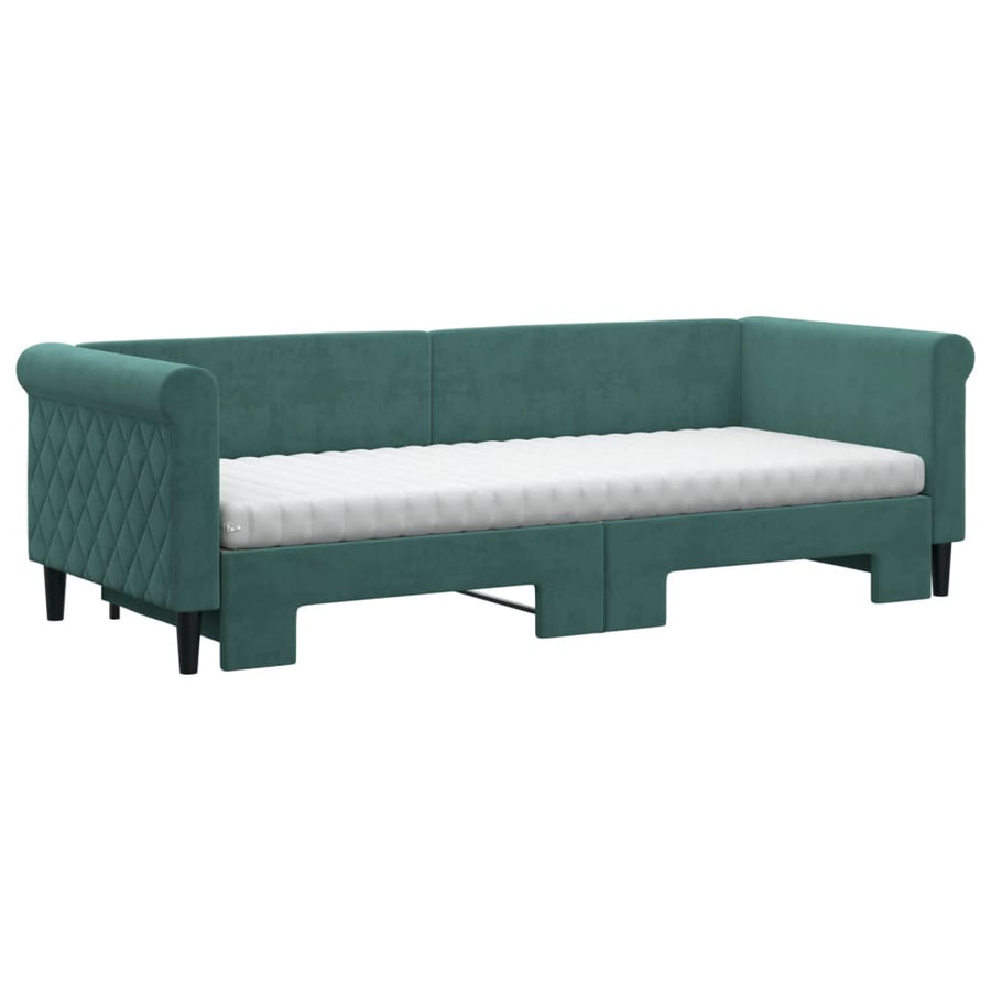 Slaapbank Onderschuifbed Matrassen 80X200Cm Fluweel Donkergroen 80 x 200 cm met onderschuifbed en matras