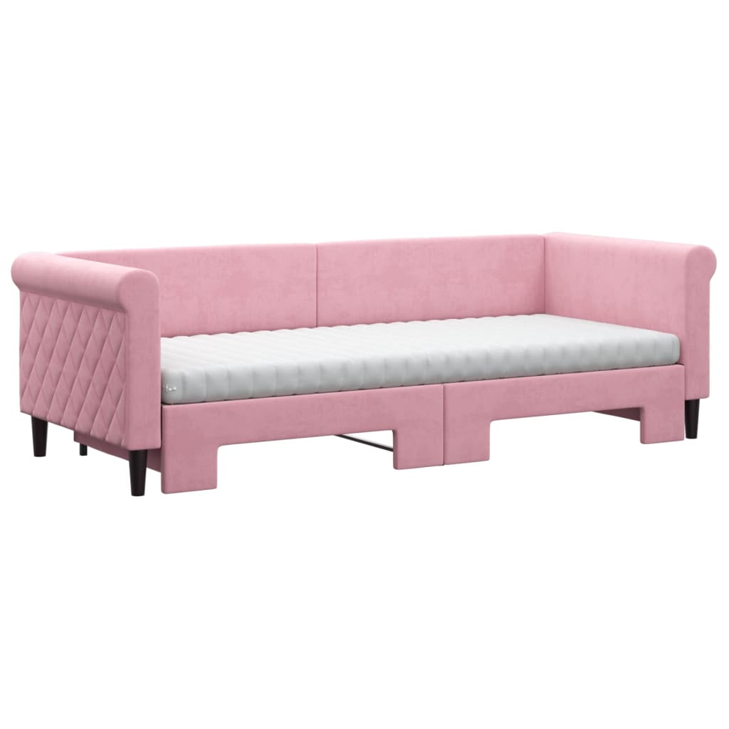 Slaapbank onderschuifbed en matrassen 80x200 cm fluweel roze