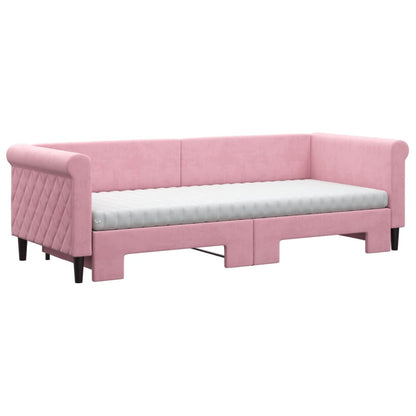 Slaapbank onderschuifbed en matrassen 80x200 cm fluweel roze