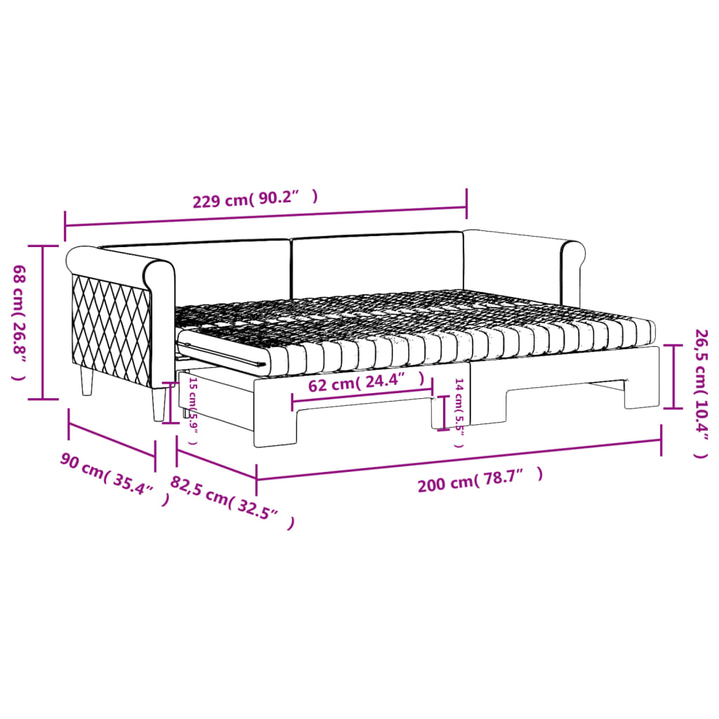 Slaapbank onderschuifbed en matrassen 80x200 cm fluweel roze