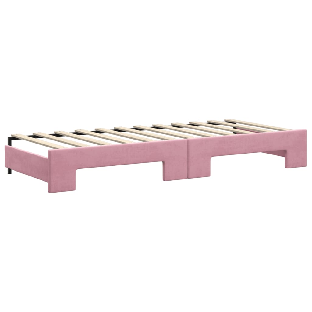 Slaapbank onderschuifbed en matrassen 80x200 cm fluweel roze