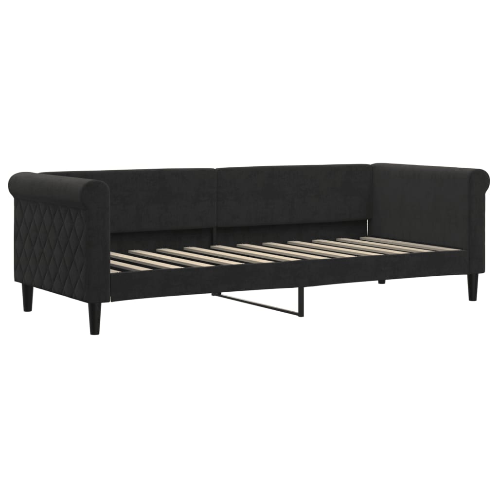 Slaapbank Onderschuifbed En Matrassen Fluweel 80 x 200 cm Zwart met onderschuifbed en matras