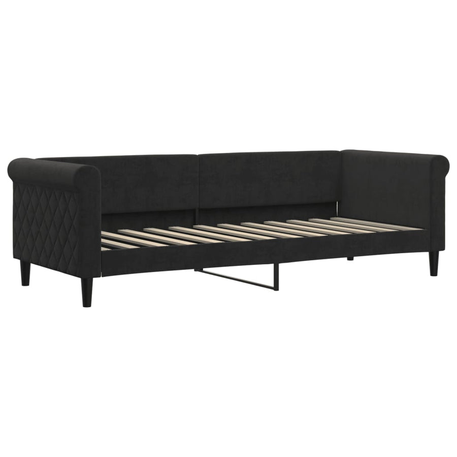 Slaapbank Onderschuifbed En Matrassen Fluweel 80 x 200 cm Zwart met onderschuifbed en matras