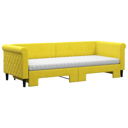 Slaapbank Onderschuifbed En Matrassen Fluweel 80 x 200 cm Geel met onderschuifbed en matras