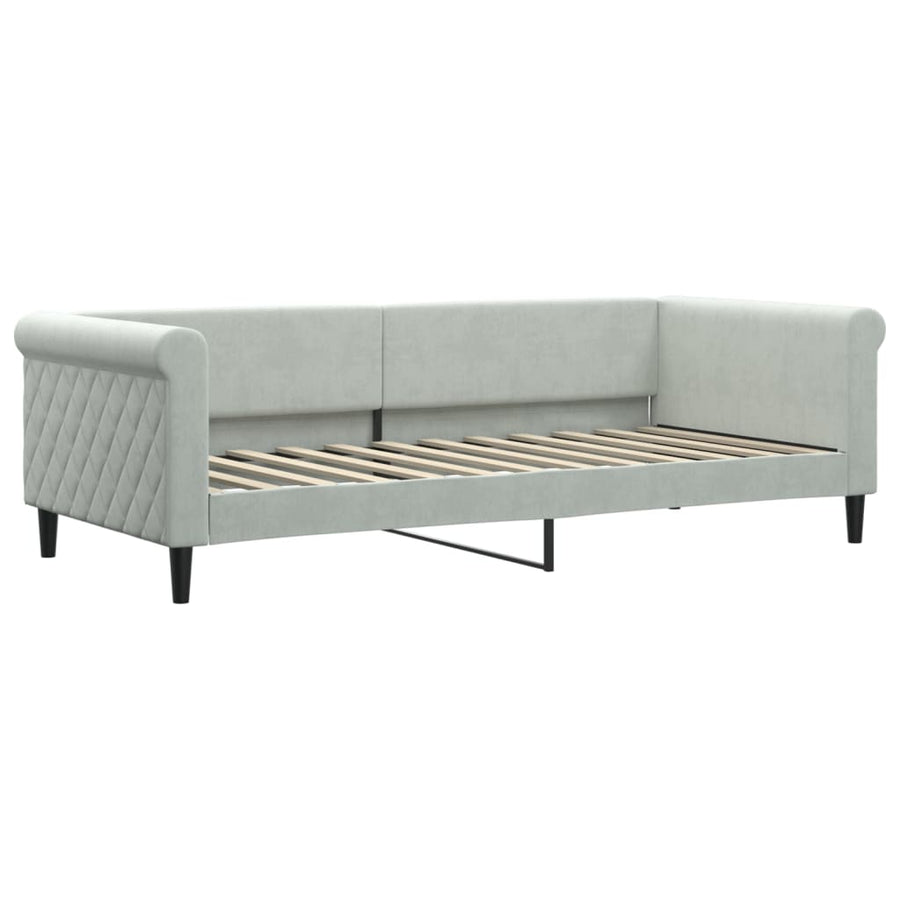 Slaapbank Onderschuifbed Matrassen Fluweel 90 x 200 cm Lichtgrijs met onderschuifbed en matras