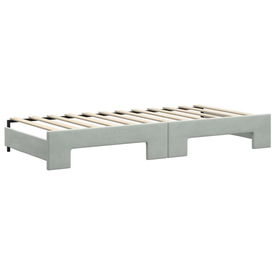 Slaapbank Onderschuifbed Matrassen Fluweel 90 x 200 cm Lichtgrijs met onderschuifbed en matras