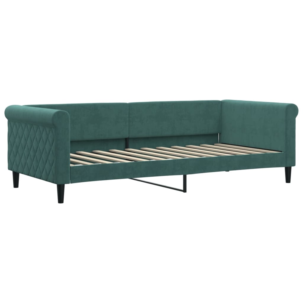 Slaapbank onderschuifbed matrassen 90x200cm fluweel donkergroen