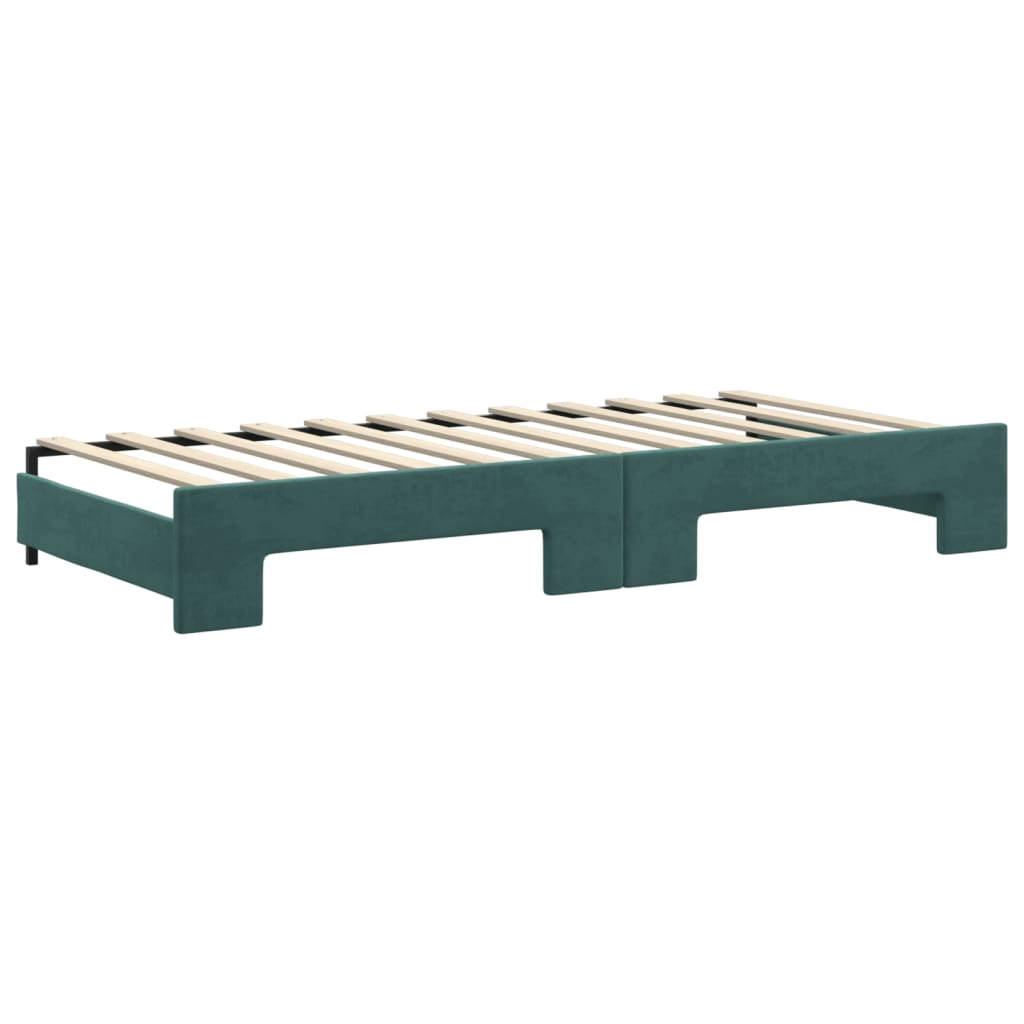 Slaapbank onderschuifbed matrassen 90x200cm fluweel donkergroen