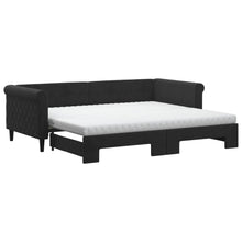 Slaapbank Onderschuifbed En Matrassen Fluweel 90 x 200 cm Zwart met onderschuifbed en matras