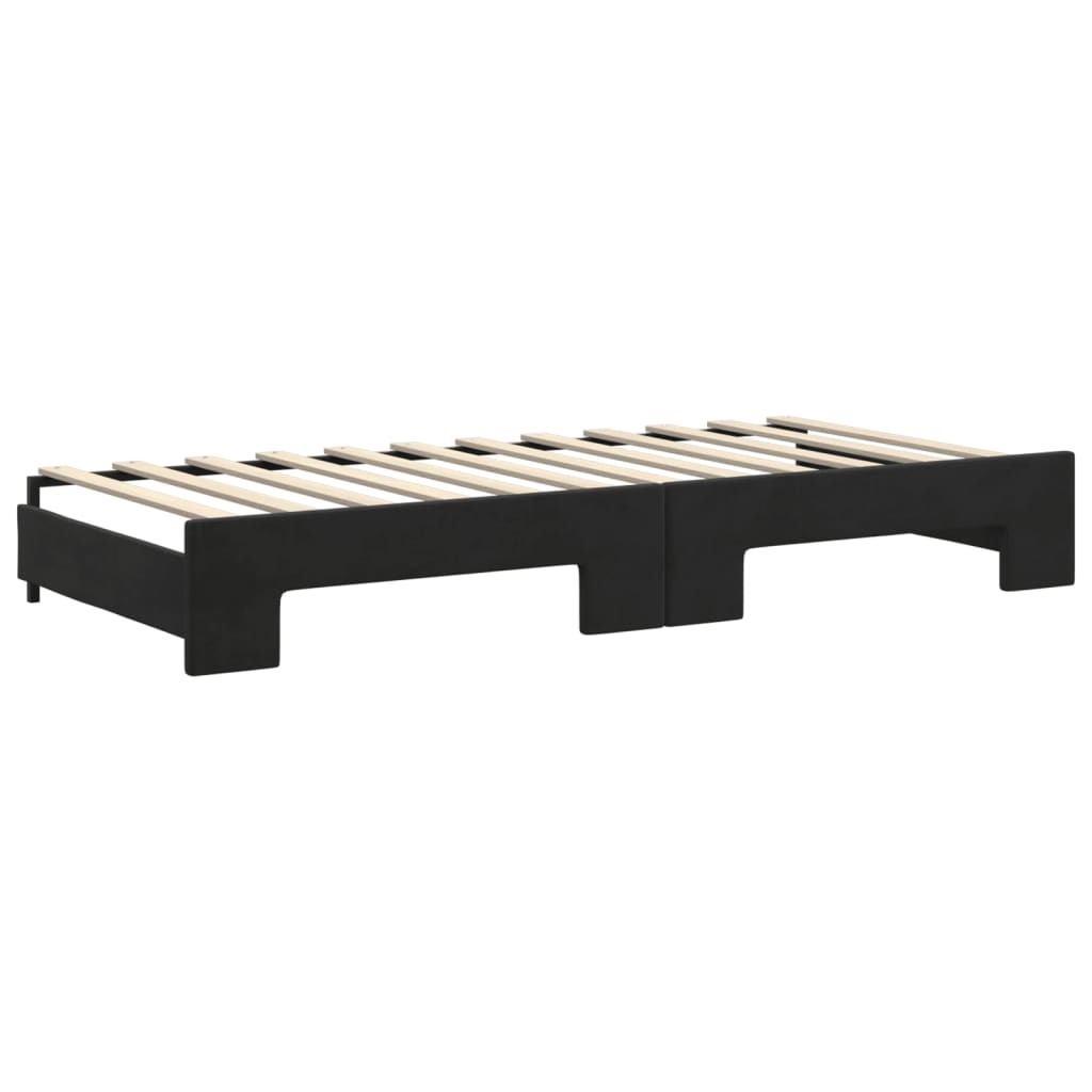 Slaapbank Onderschuifbed En Matrassen Fluweel 90 x 200 cm Zwart met onderschuifbed en matras