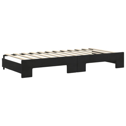Slaapbank Onderschuifbed En Matrassen Fluweel 90 x 200 cm Zwart met onderschuifbed en matras