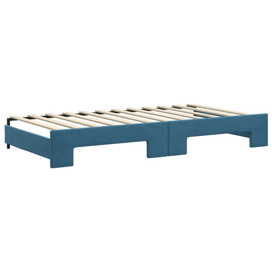 Slaapbank Onderschuifbed En Matrassen Fluweel 100 x 200 cm Blauw met onderschuifbed en matras