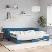 Slaapbank onderschuifbed 100x200 cm fluweel blauw