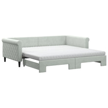 Slaapbank Onderschuifbed Matrassen 100X200Cm Fluweel 100 x 200 cm Lichtgrijs met onderschuifbed en matras