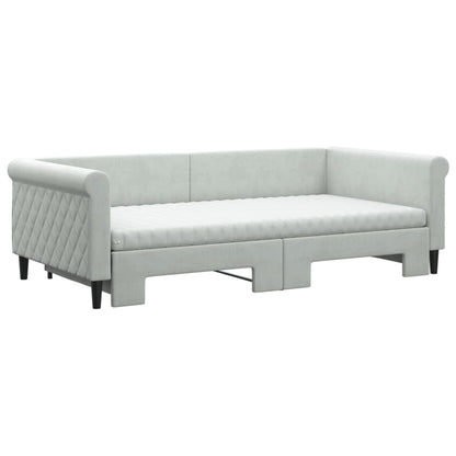 Slaapbank Onderschuifbed Matrassen 100X200Cm Fluweel 100 x 200 cm Lichtgrijs met onderschuifbed en matras