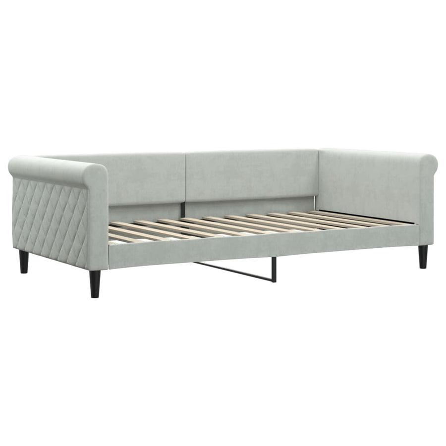 Slaapbank Onderschuifbed Matrassen 100X200Cm Fluweel 100 x 200 cm Lichtgrijs met onderschuifbed en matras