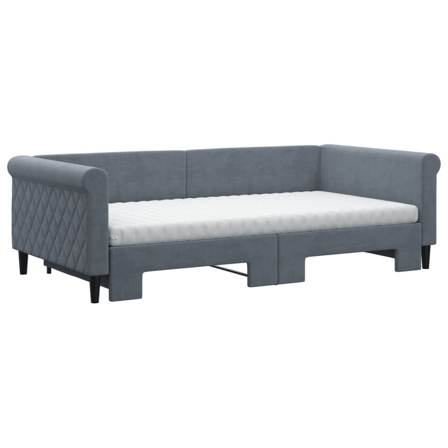 Slaapbank onderschuifbed matrassen 100x200cm fluweeldonkergrijs