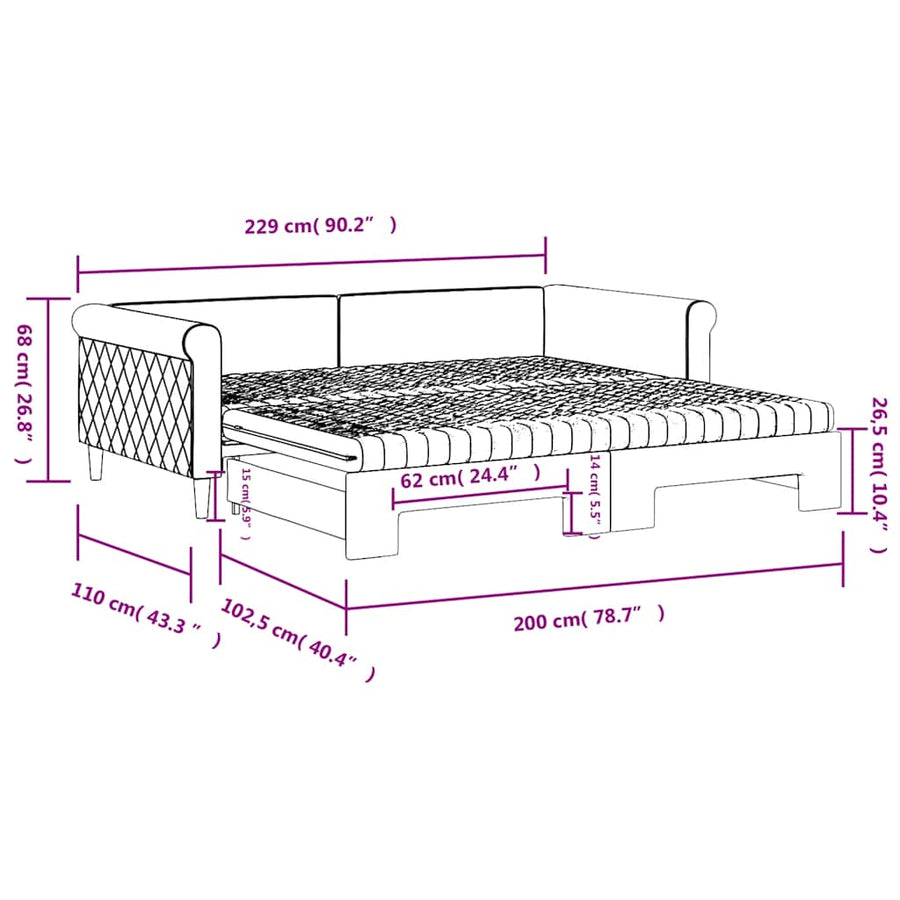 Slaapbank onderschuifbed matrassen 100x200cm fluweeldonkergrijs