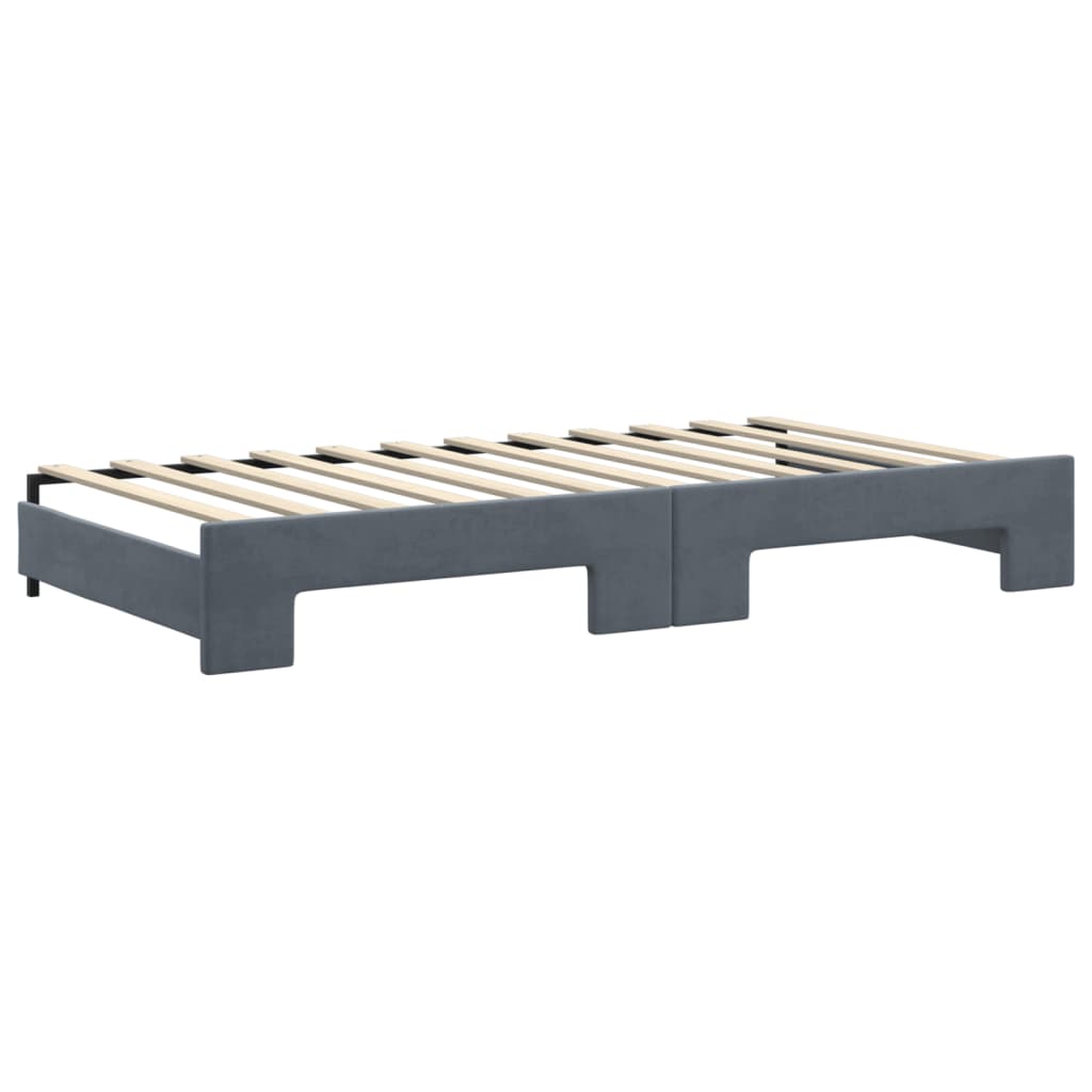 Slaapbank onderschuifbed matrassen 100x200cm fluweeldonkergrijs