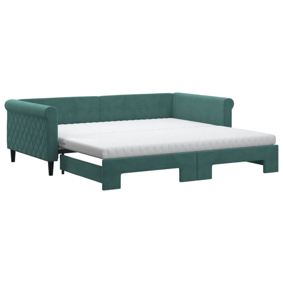 Slaapbank Onderschuifbed Matrassen 100X200Cm Fluweel Donkergroen 100 x 200 cm met onderschuifbed en matras