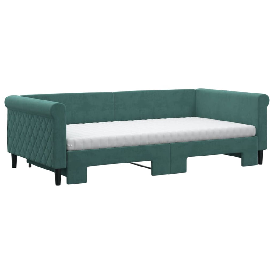 Slaapbank Onderschuifbed Matrassen 100X200Cm Fluweel Donkergroen 100 x 200 cm met onderschuifbed en matras