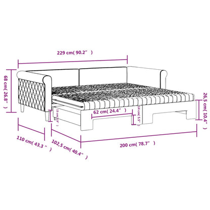 Slaapbank onderschuifbed en matrassen 100x200 cm fluweel roze
