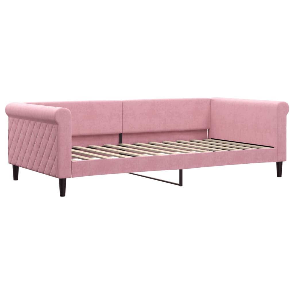 Slaapbank onderschuifbed en matrassen 100x200 cm fluweel roze