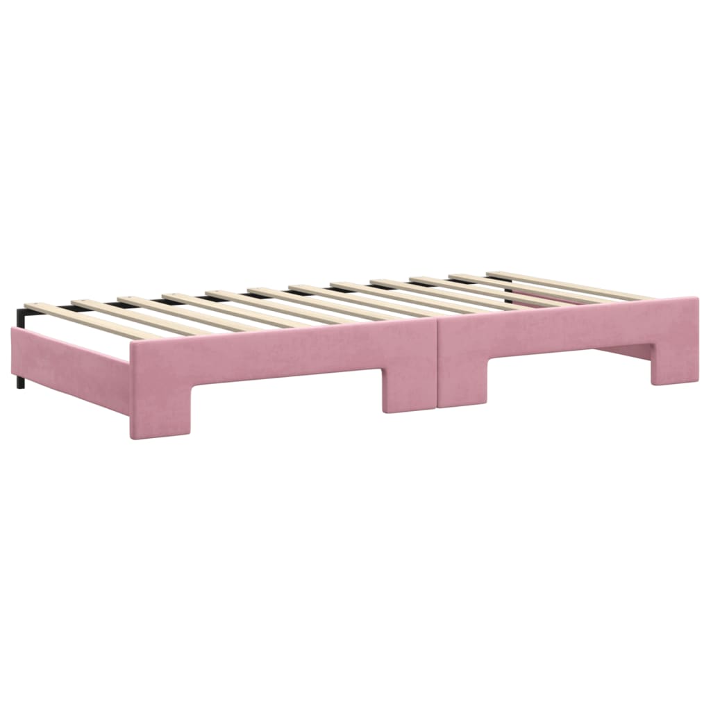 Slaapbank onderschuifbed en matrassen 100x200 cm fluweel roze