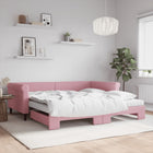 Slaapbank onderschuifbed 2x matras 100x200 cm roze fluweel