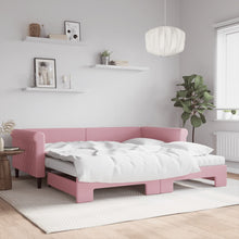 Slaapbank onderschuifbed en matrassen 100x200 cm fluweel roze