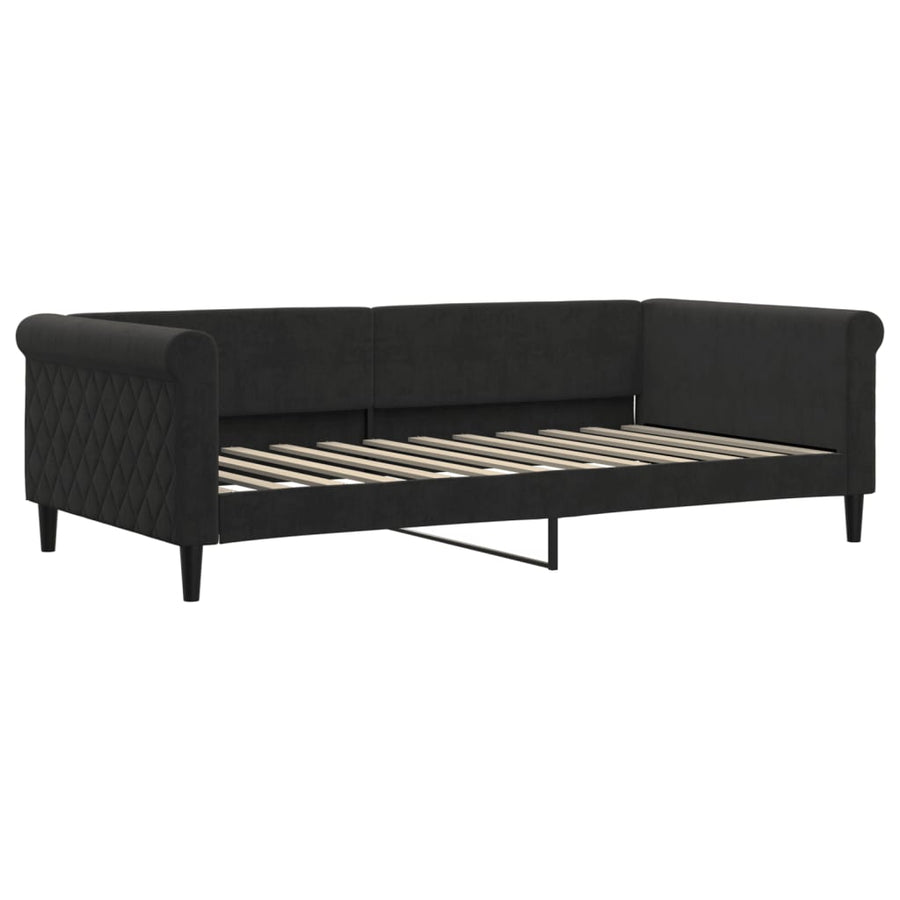 Slaapbank Onderschuifbed En Matrassen Fluweel 100 x 200 cm Zwart met onderschuifbed en matras