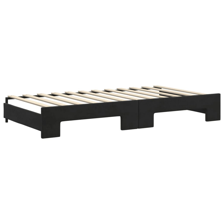 Slaapbank Onderschuifbed En Matrassen Fluweel 100 x 200 cm Zwart met onderschuifbed en matras