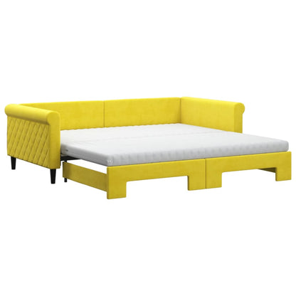 Slaapbank onderschuifbed en matrassen 100x200 cm fluweel geel