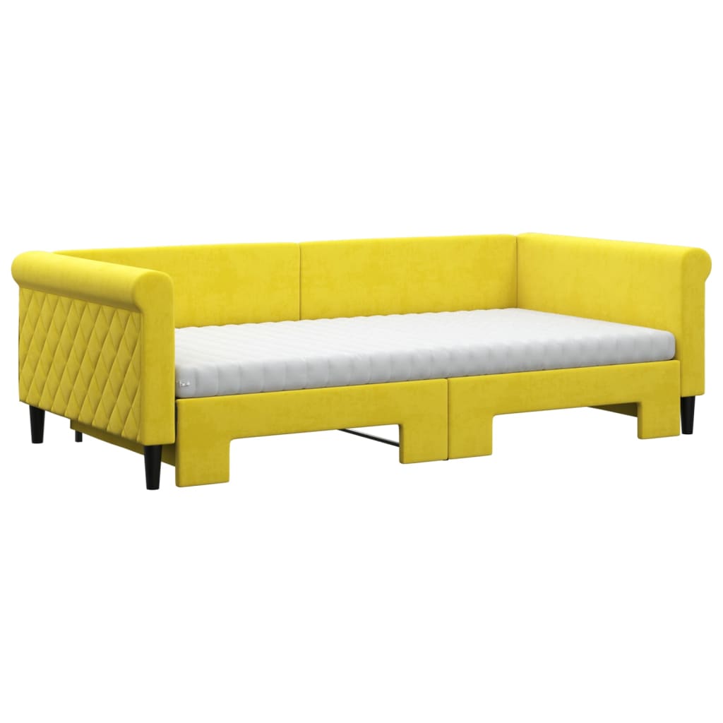 Slaapbank onderschuifbed en matrassen 100x200 cm fluweel geel