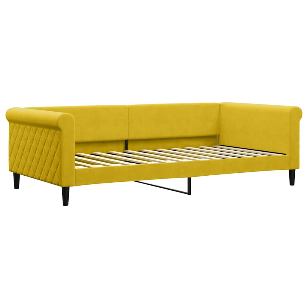 Slaapbank onderschuifbed en matrassen 100x200 cm fluweel geel