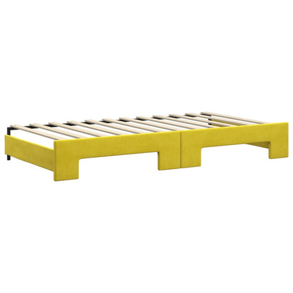 Slaapbank onderschuifbed en matrassen 100x200 cm fluweel geel