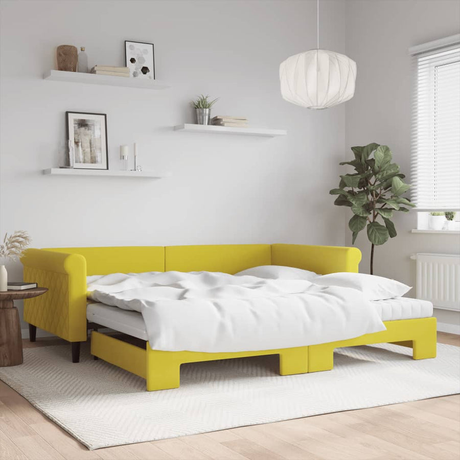 Slaapbank onderschuifbed en matrassen 100x200 cm fluweel geel