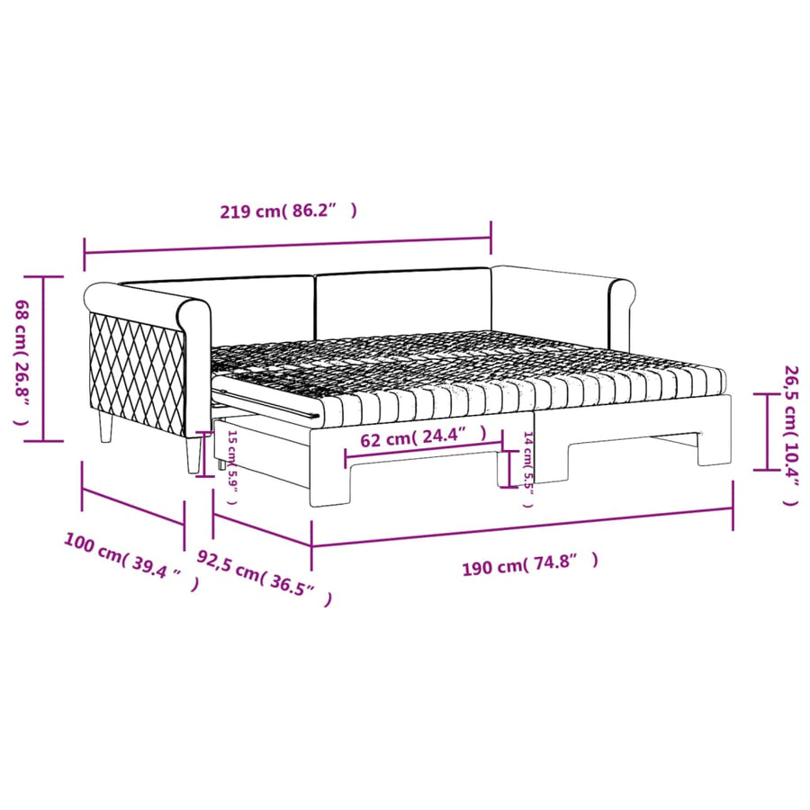 Slaapbank Onderschuifbed Matrassen 100X200Cm Fluweel 90 x 190 cm Lichtgrijs met onderschuifbed en matras