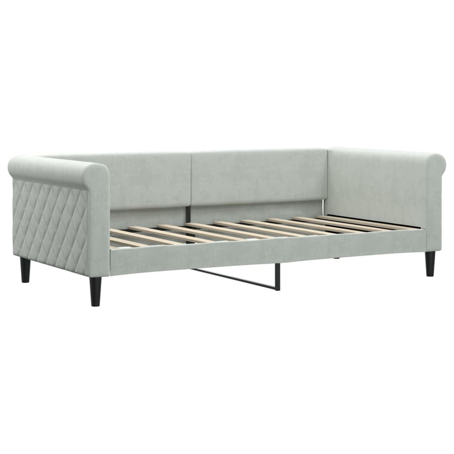 Slaapbank Onderschuifbed Matrassen 100X200Cm Fluweel 90 x 190 cm Lichtgrijs met onderschuifbed en matras
