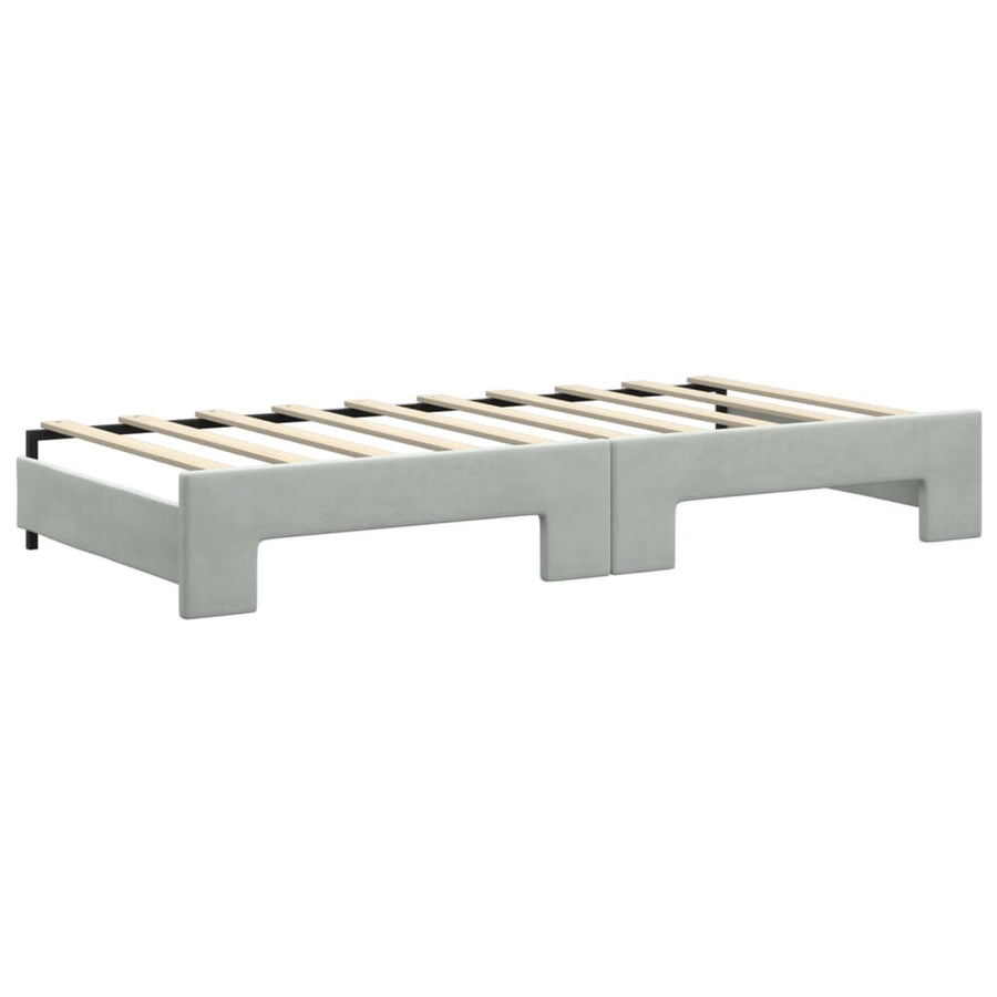 Slaapbank Onderschuifbed Matrassen 100X200Cm Fluweel 90 x 190 cm Lichtgrijs met onderschuifbed en matras