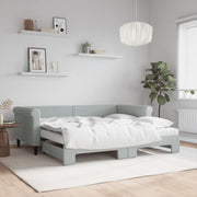 Slaapbank onderschuifbed 100x200 cm lichtgrijs fluweel