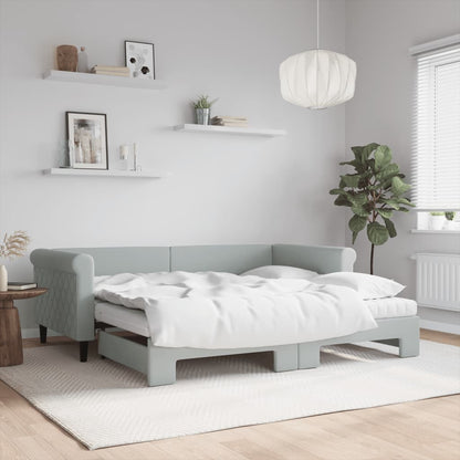 Slaapbank Onderschuifbed Matrassen 100X200Cm Fluweel 90 x 190 cm Lichtgrijs met onderschuifbed en matras