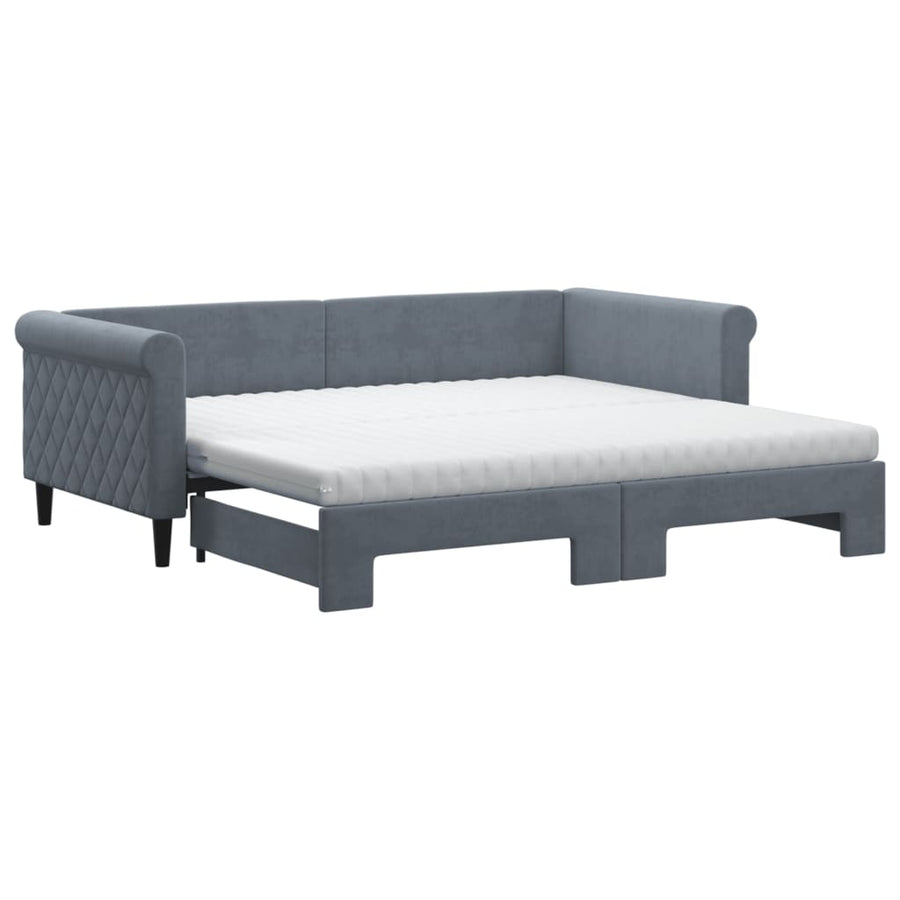 Slaapbank onderschuifbed matrassen 90x190cm fluweel donkergrijs